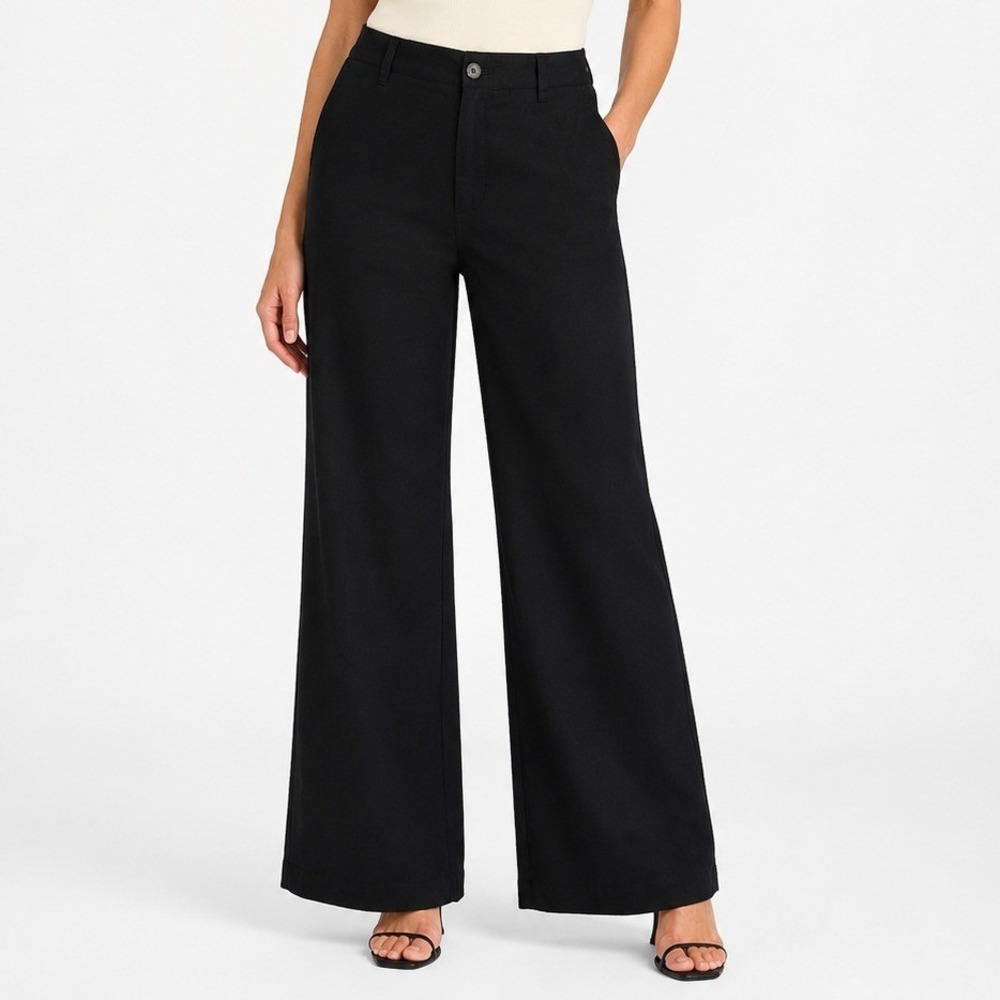 Kut From The Kloth Meg Linen Wide Leg Trouser Black  Womens 12 NWT